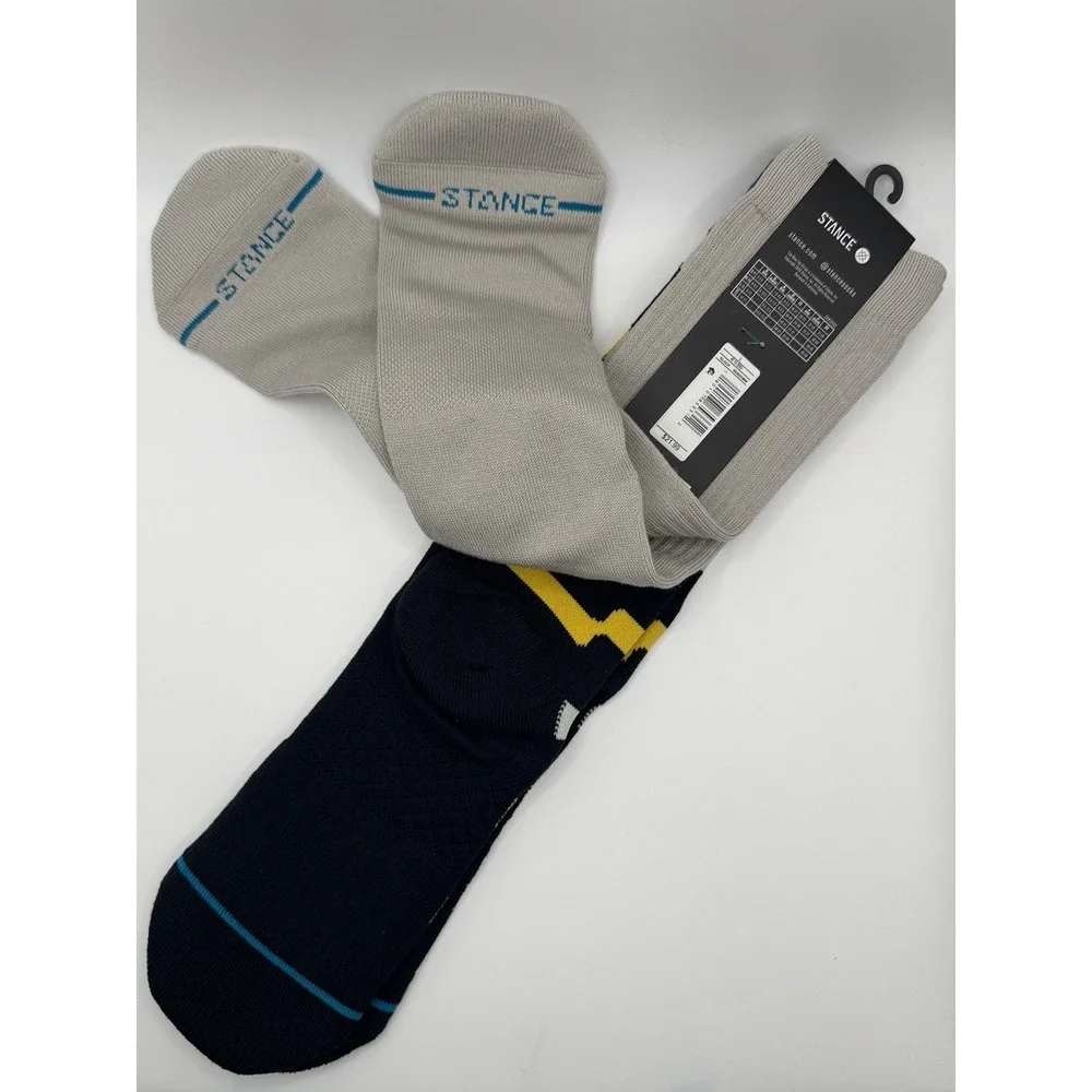 Stance Casual 2 Pack Crew Socks Black Yellow Grey Striped Mens L NWT AS56D2SWAP
